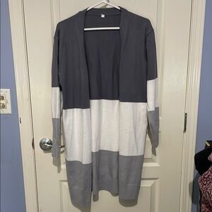 Gray and White Women's Cardigan